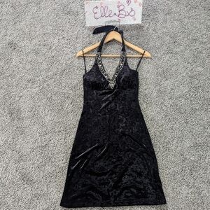 NWT Taboo Black Crushed Velvet Halter Dress FLAWED ITEM